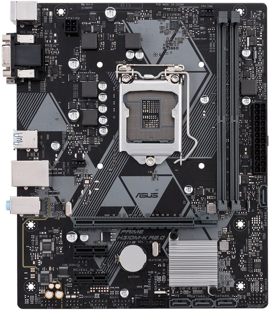 Asus Soc 1151 V2 Prime H310m K R2 0 Intel H310 2xddr4 2666mhz 1xpcie 3 0 2 0 X16 2xpcie 2 0 X1 4xsata 6gb S Realtek Alc887 8 Ch Hda Realtek Rtl8111h Gigabit Lan 2xps 2 D Sub Dvi D Lan Rj45 2xusb 3 1