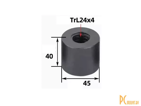 Гайка Tr24x4x4 (однозаходная), ЛЕВАЯ резьба трапеция, сталь 45