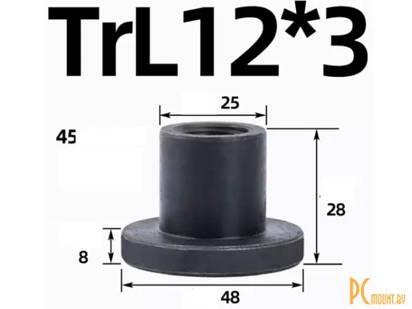 Гайка фланцевая Tr12x3x3 (однозаходная), ЛЕВАЯ резьба трапеция, сталь 45