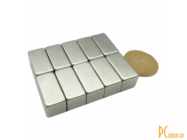Магнит неодимовый прямоугольный, никелированый, 20x10x10мм, сильный