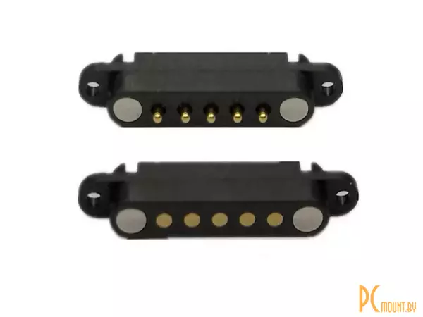 Разъем подпружиненный магнитный Ruichi Pogo 5pin 02 MF, комплект male-female, шаг  2.54мм, с фланцами